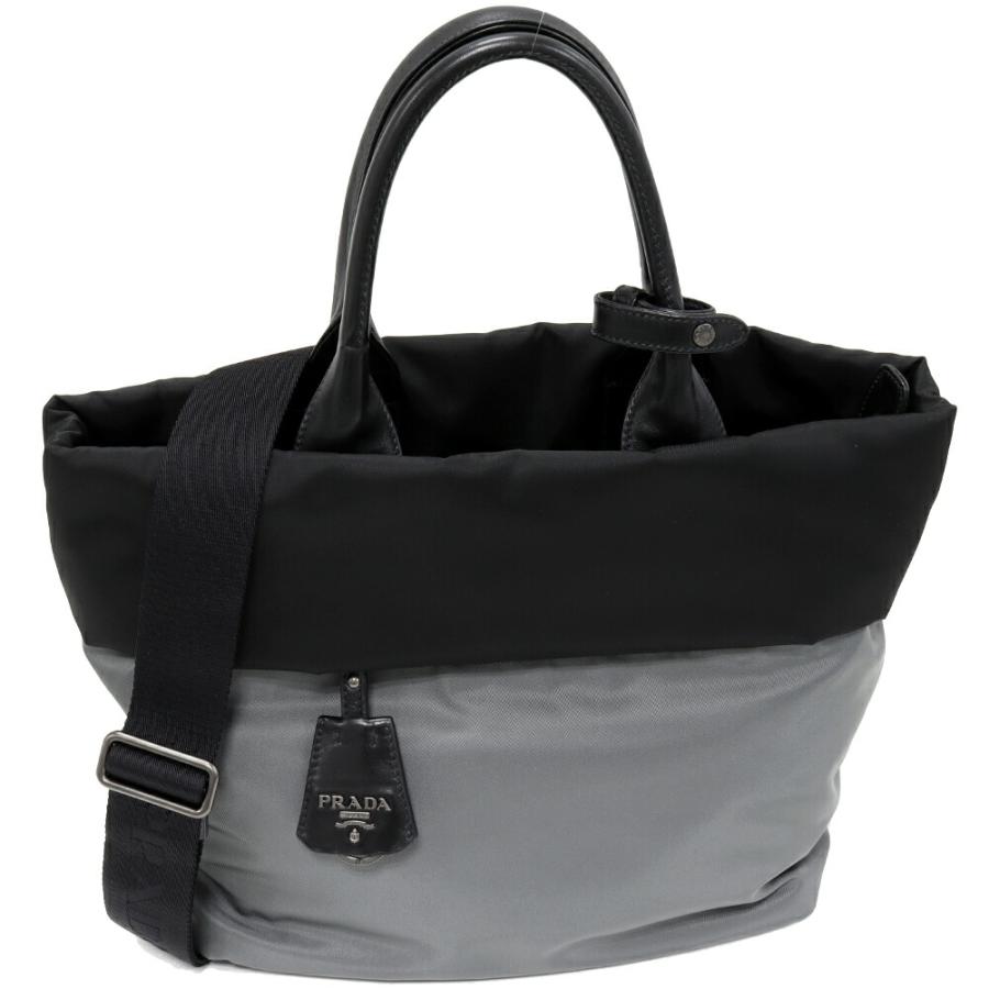 PRADAプラダトートバッグテスートナッパ ナイロン　グレー×黒2WAY PRADA プラダ トートバッグ テスートナッパ ナイロンxナッパ