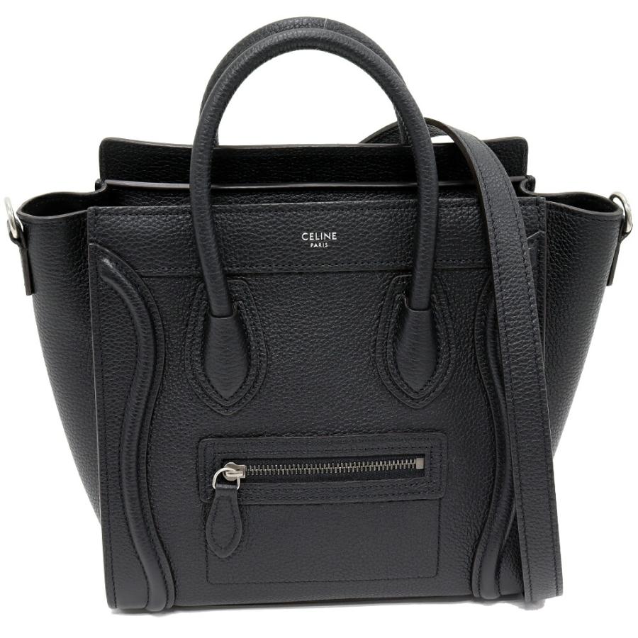 極美品 CELINE セリーヌ ラゲージナノショッパー スリ CELINE（セリーヌ） ラゲージ ナノショッパー ドラムドカーフスキン 黒