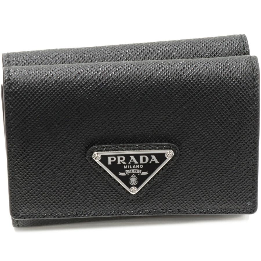 極美品✨️プラダ　三つ折り財布　トライアングル　サフィアーノレザー　RFID　黒 PRADA（プラダ） 三つ折り財布(小銭入れあり) サフィアーノ