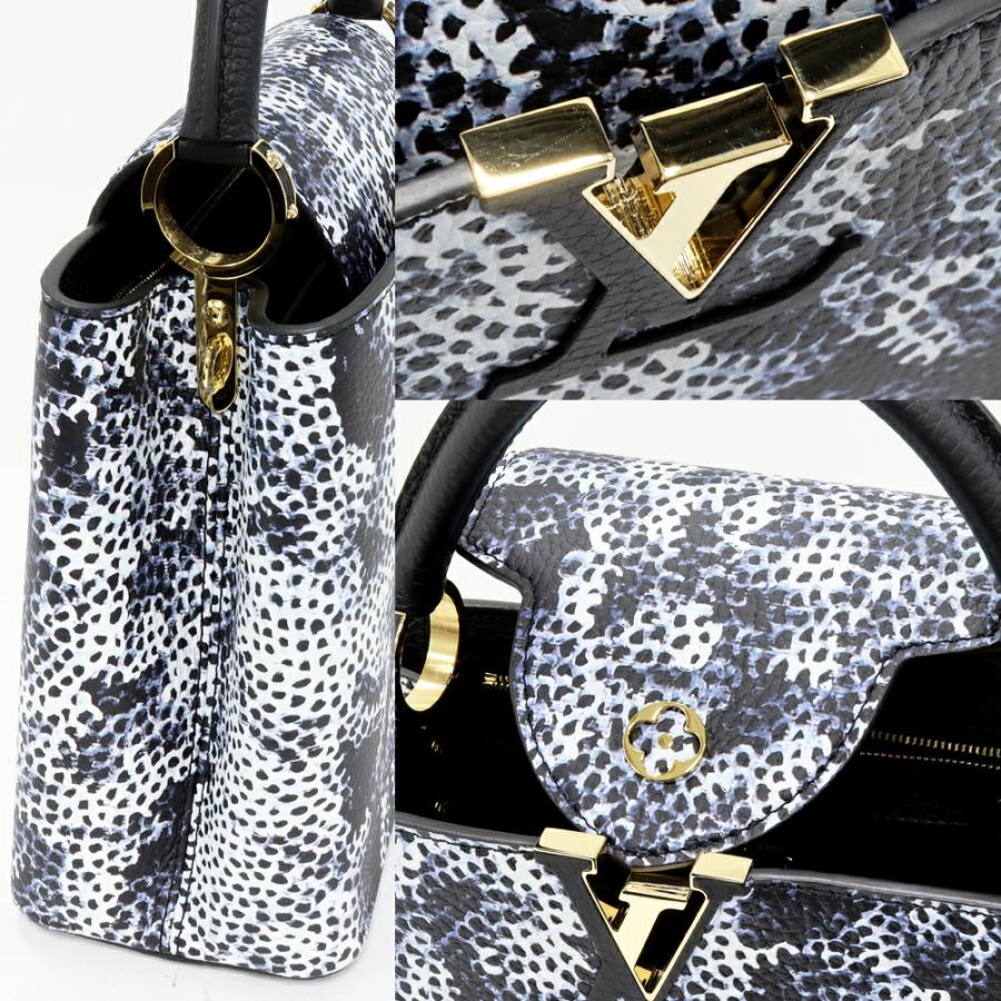 ルイヴィトン ハンドバッグ トリヨンレザー ホワイトxネイビー LV×YK インフィニティネット カプシーヌMM 草間彌生コラボモデル限定 2WAY M21728の画像