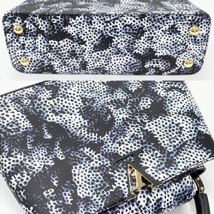ルイヴィトン ハンドバッグ トリヨンレザー ホワイトxネイビー LV×YK インフィニティネット カプシーヌMM 草間彌生コラボモデル限定 2WAY M21728の画像