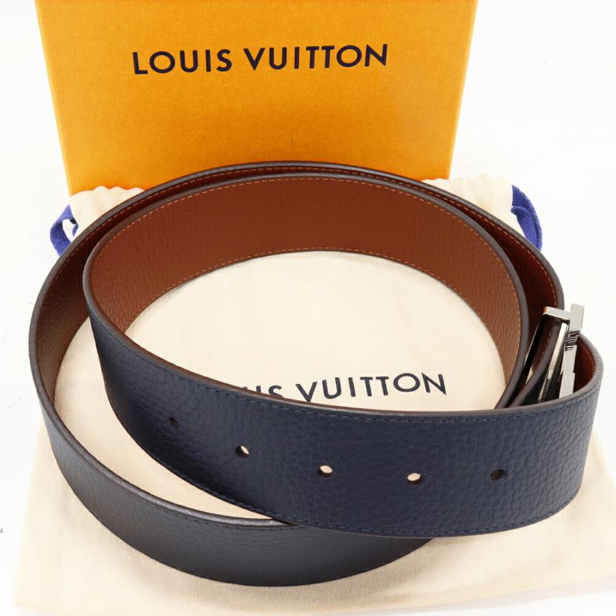 ルイヴィトン レザーベルト　正規品 LOUIS VUITTON（ルイ・ヴィトン） ベルト トリヨンレザー ネイビーx