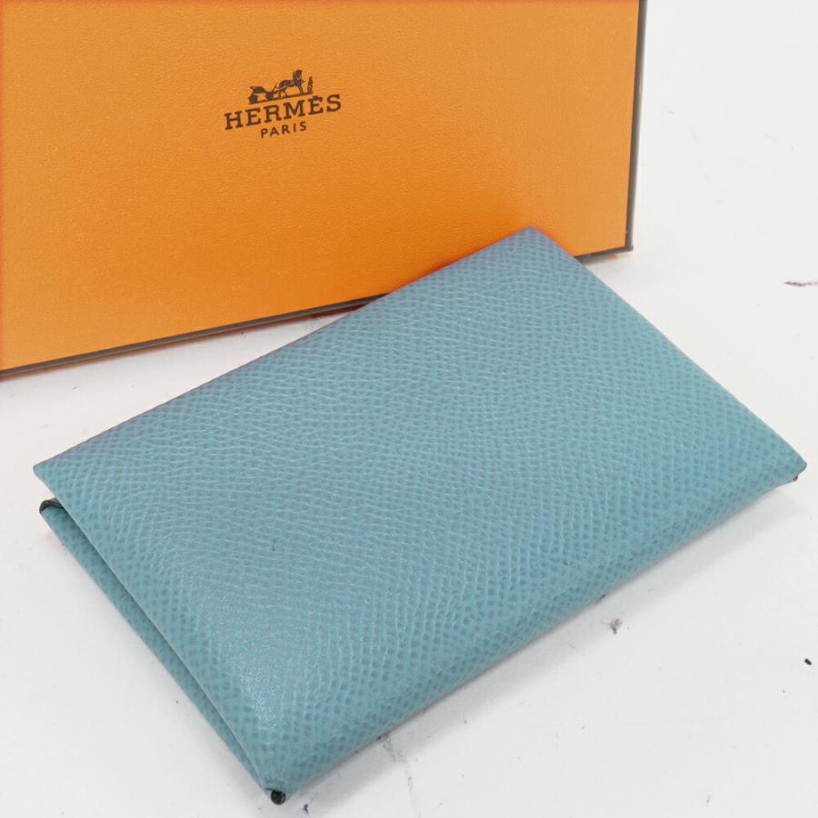 HERMES（エルメス） カルヴィ エプソン ブルージーン 二つ折りカード