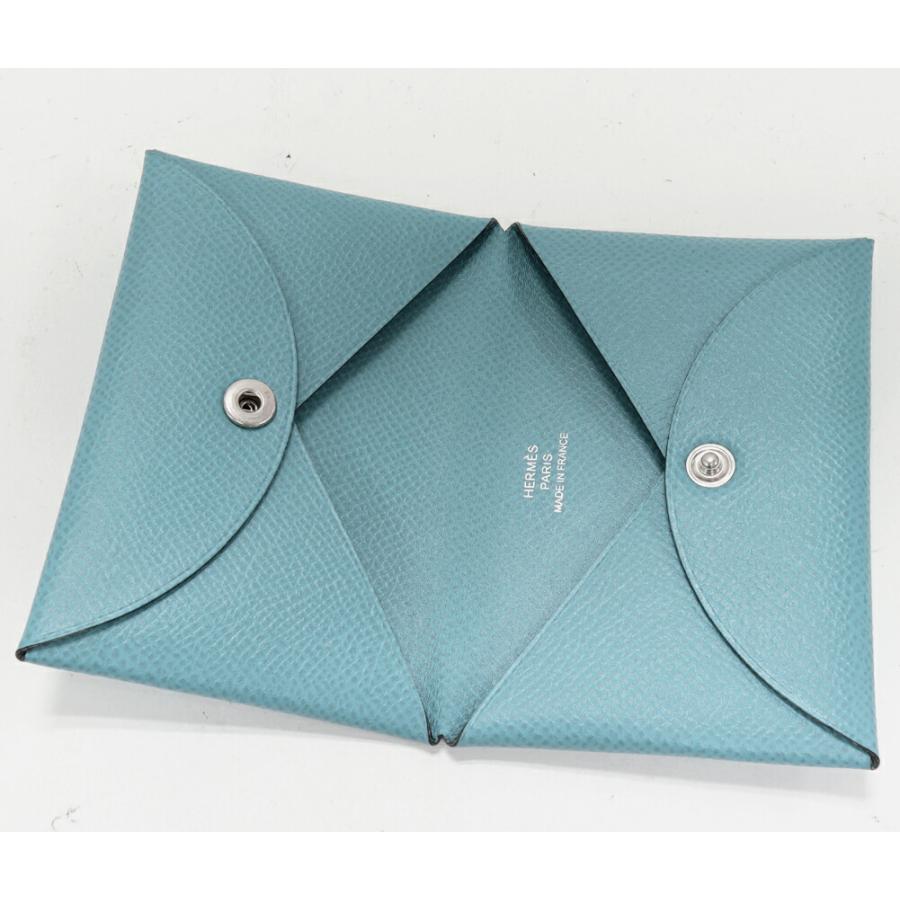 HERMES（エルメス） カルヴィ エプソン ブルージーン 二つ折りカード