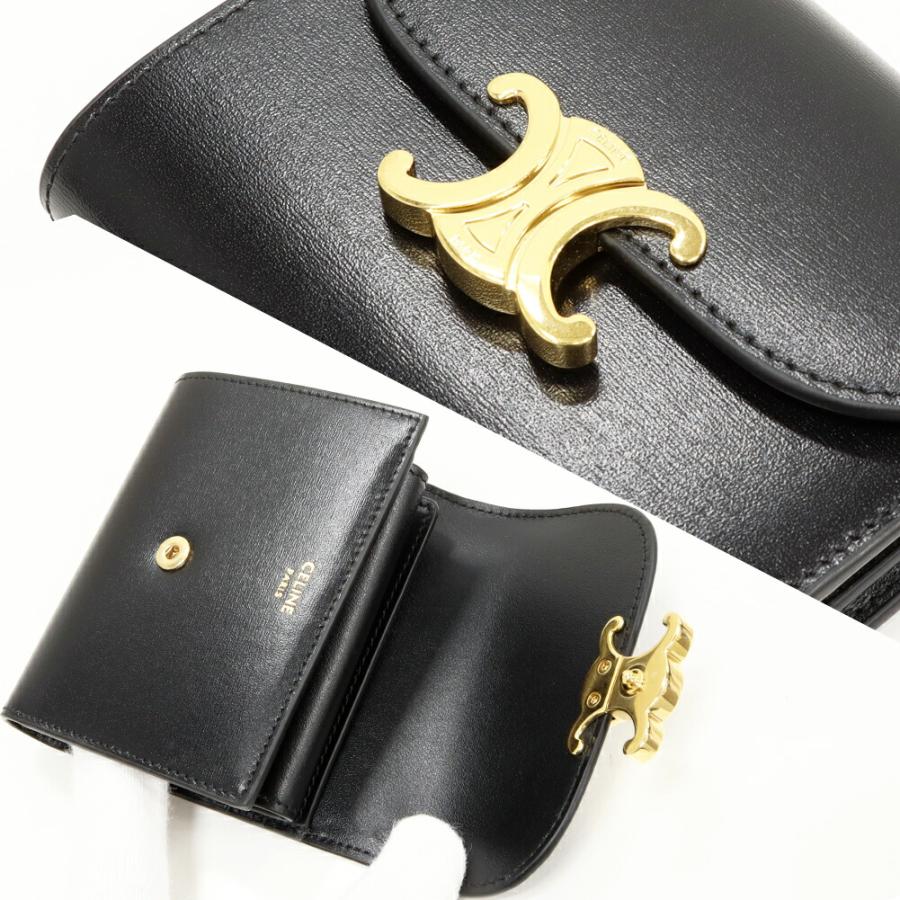 CELINE トリオンフ 財布 折りたたみ CELINE》トリオンフコンパクトウォレット ブラック×ブラック (CELINE