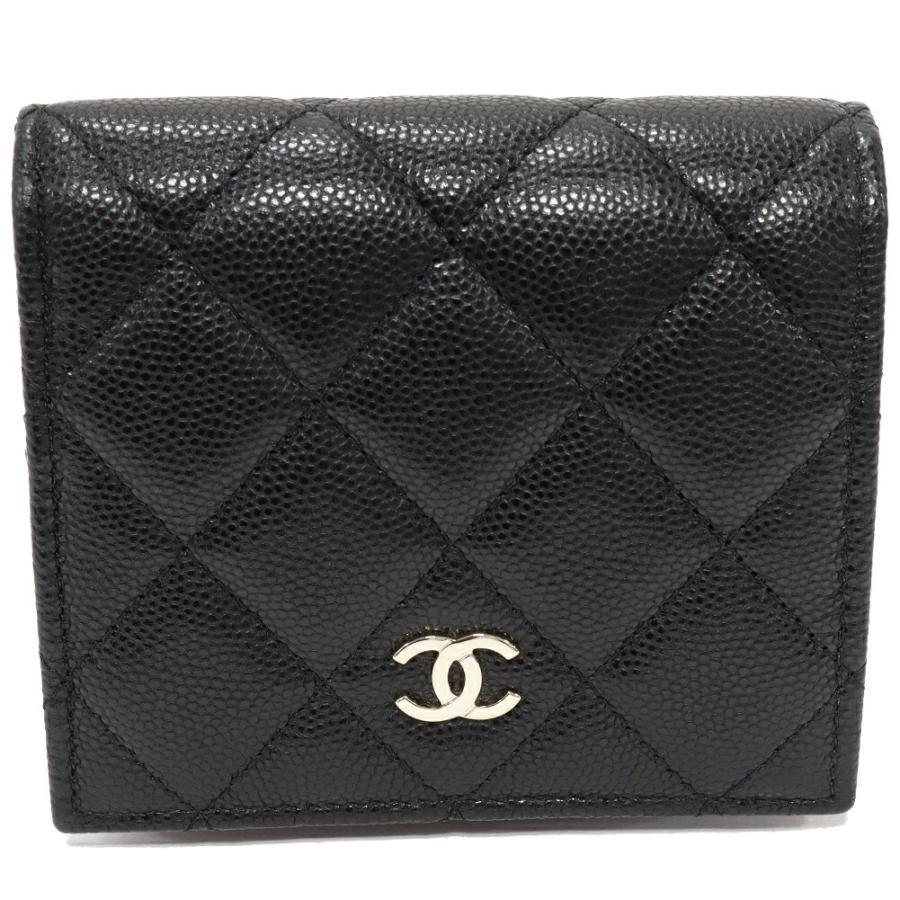 シャネル CHANEL 二つ折り財布 キャビアスキン マトラッセ スモールウォレット AP3178 ブラック CHANEL（シャネル） 二つ折り財布(小銭入れあり) マトラッセ スモール