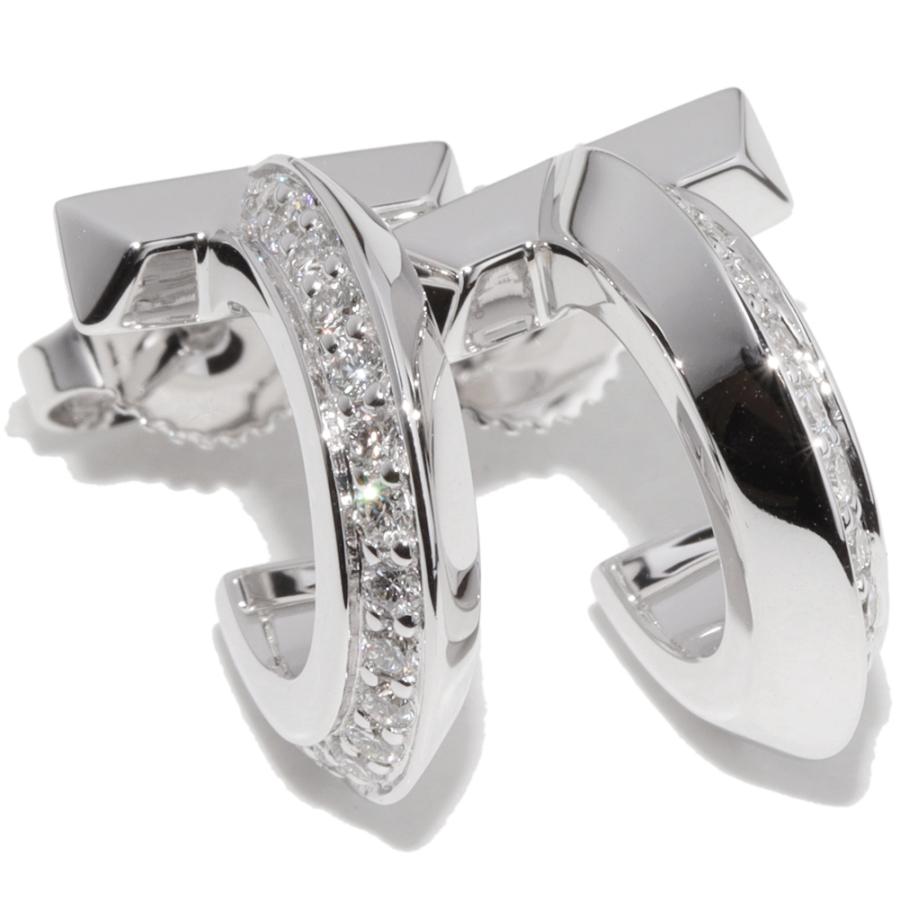 ティファニー K18WG ダイヤ0.40ct Tワン フープピアス : たかみ質店