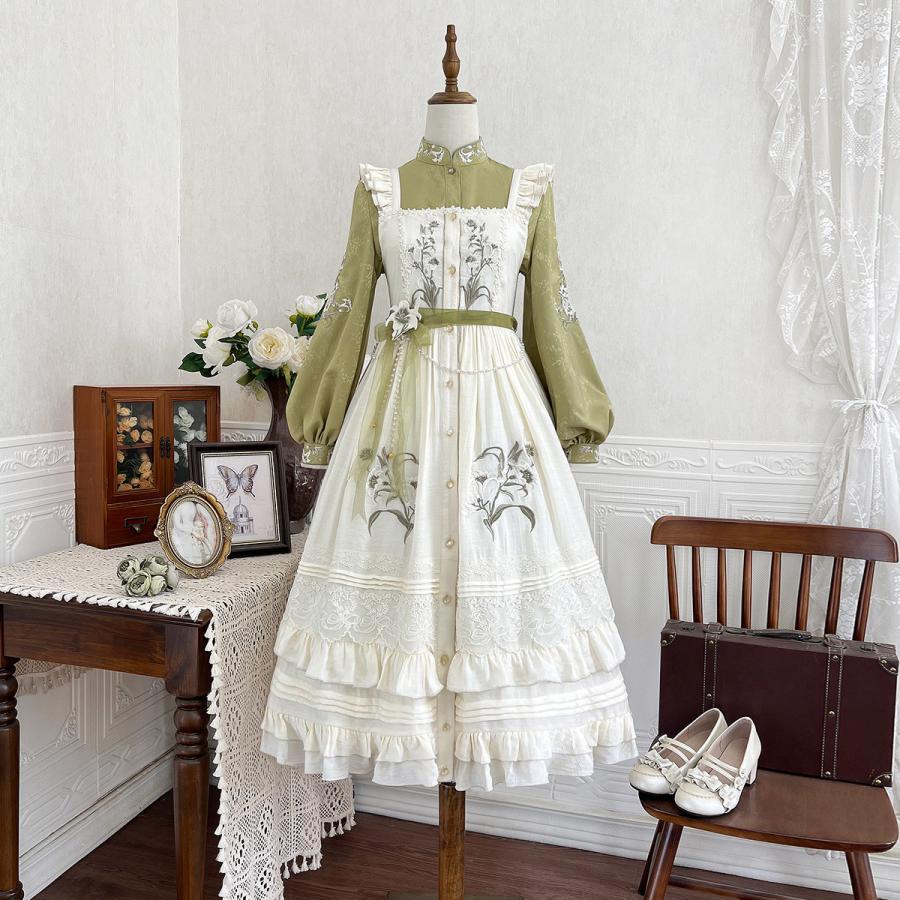 カントリー風ロリータ コスプレ衣装 JSKゴスロリ lolitaツーピース（サロペットドレス×ブラウス）_1