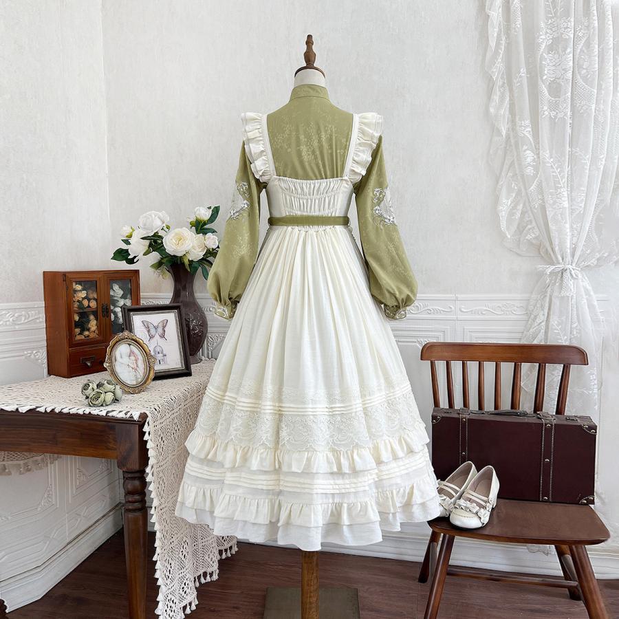 カントリー風ロリータ コスプレ衣装 JSKゴスロリ lolitaツーピース（サロペットドレス×ブラウス）_2