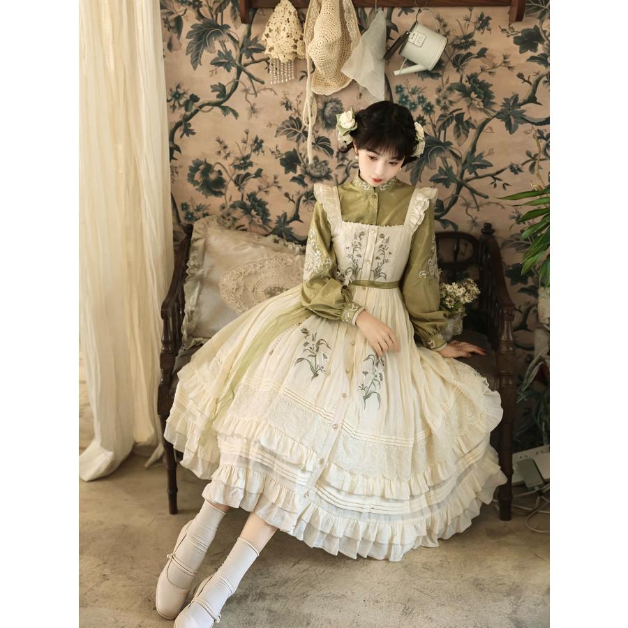 カントリー風ロリータ コスプレ衣装 JSKゴスロリ lolitaツーピース（サロペットドレス×ブラウス）_8