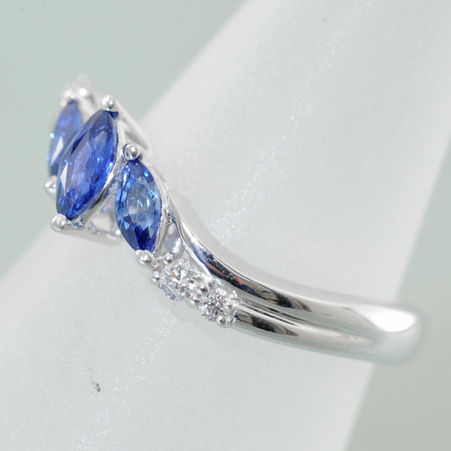 【A27】 K18WG ホワイトゴールド マーキス サファイア 0.57ct ダイヤモンド 0.08ct リング 指輪 中古良品 11号の画像