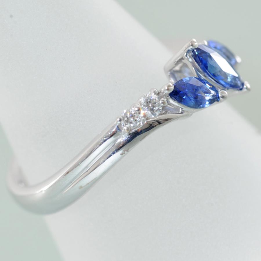 【A27】 K18WG ホワイトゴールド マーキス サファイア 0.57ct ダイヤモンド 0.08ct リング 指輪 中古良品 11号の画像