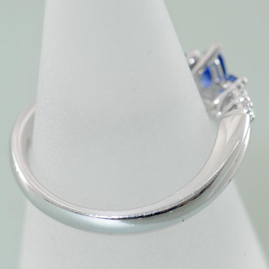 【A27】 K18WG ホワイトゴールド マーキス サファイア 0.57ct ダイヤモンド 0.08ct リング 指輪 中古良品 11号の画像