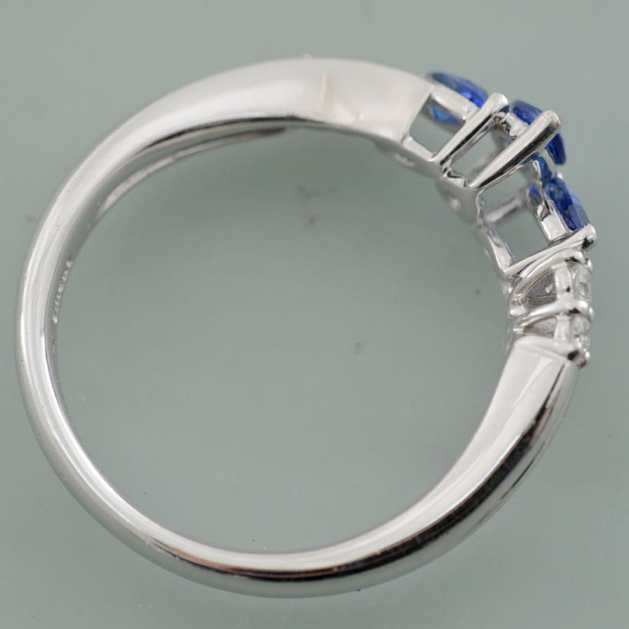 【A27】 K18WG ホワイトゴールド マーキス サファイア 0.57ct ダイヤモンド 0.08ct リング 指輪 中古良品 11号の画像