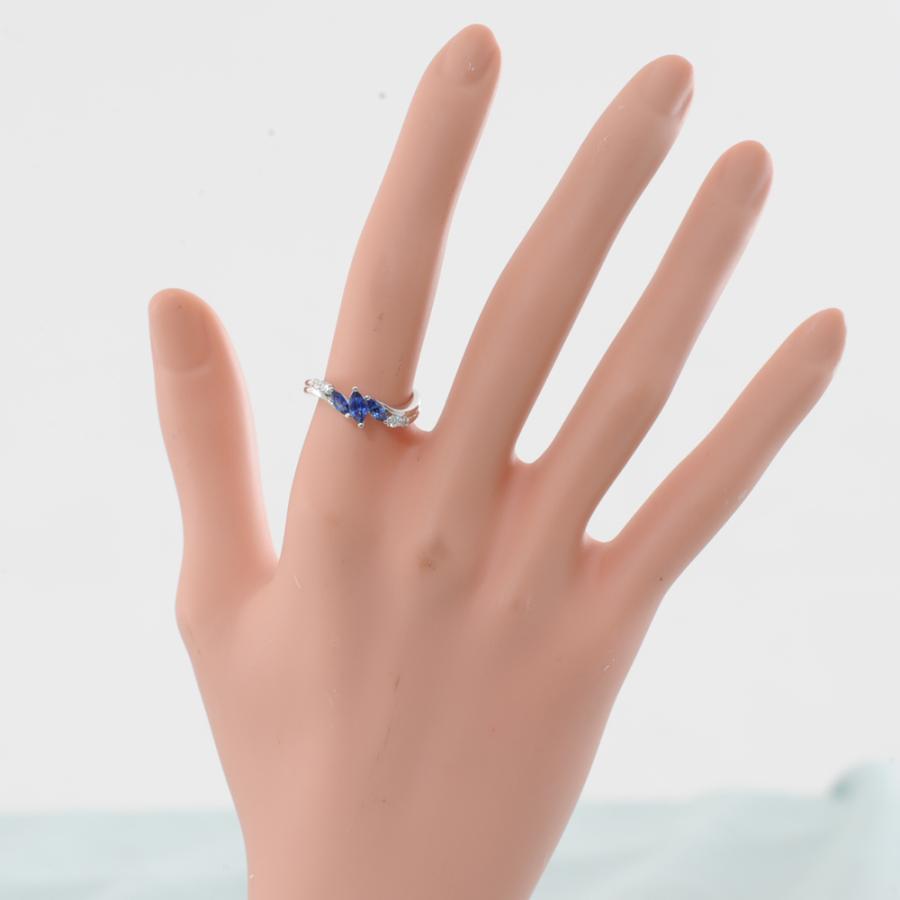 【A27】 K18WG ホワイトゴールド マーキス サファイア 0.57ct ダイヤモンド 0.08ct リング 指輪 中古良品 11号の画像