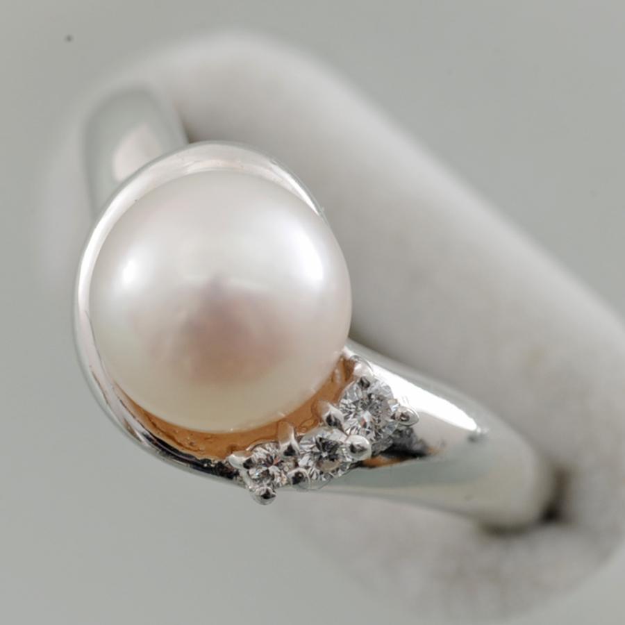 A35】 Pt900 プラチナ900 パール 真珠 メレダイヤ3石 0.06ct