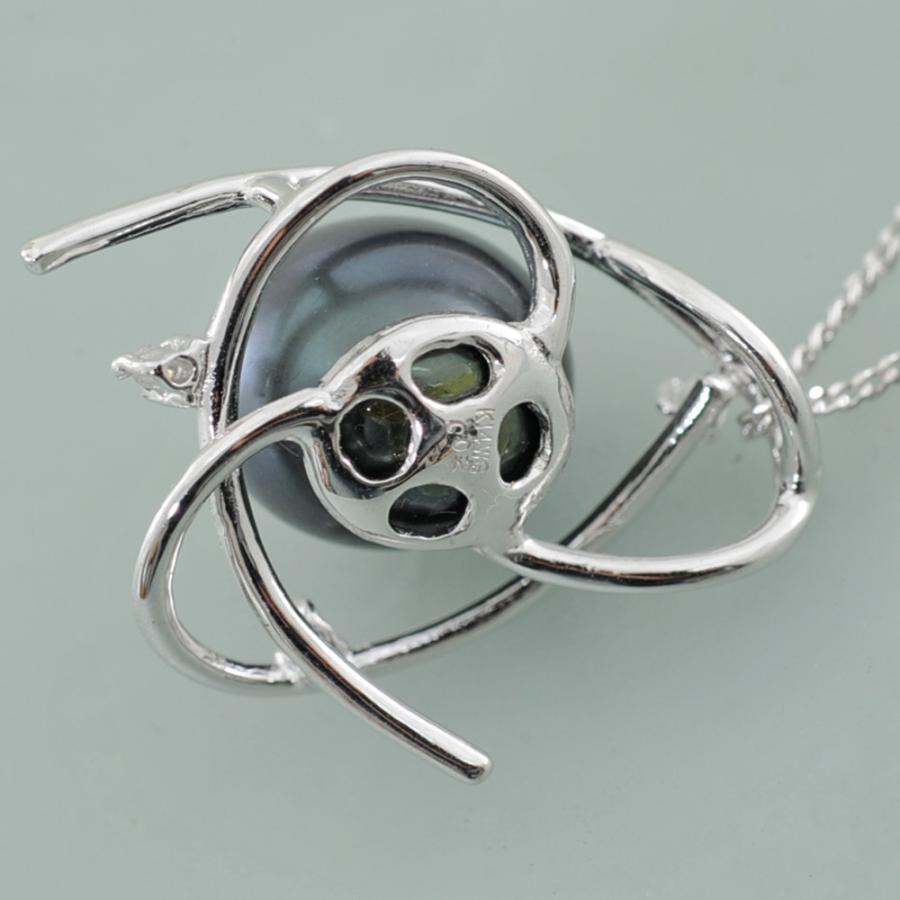 【A41】　K14WG　 ホワイトゴールド　ブラックパール　メレダイヤモンド 0.02ct　ペンダントネックレス　中古品仕上げ済みの画像