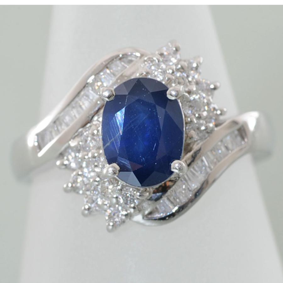 【A68】  Pt900 プラチナ900 天然ブルーサファイア 1.50ct メレダイヤ テーパーダイヤ 0.55ct リング 指輪 中古品仕上済 13号の画像