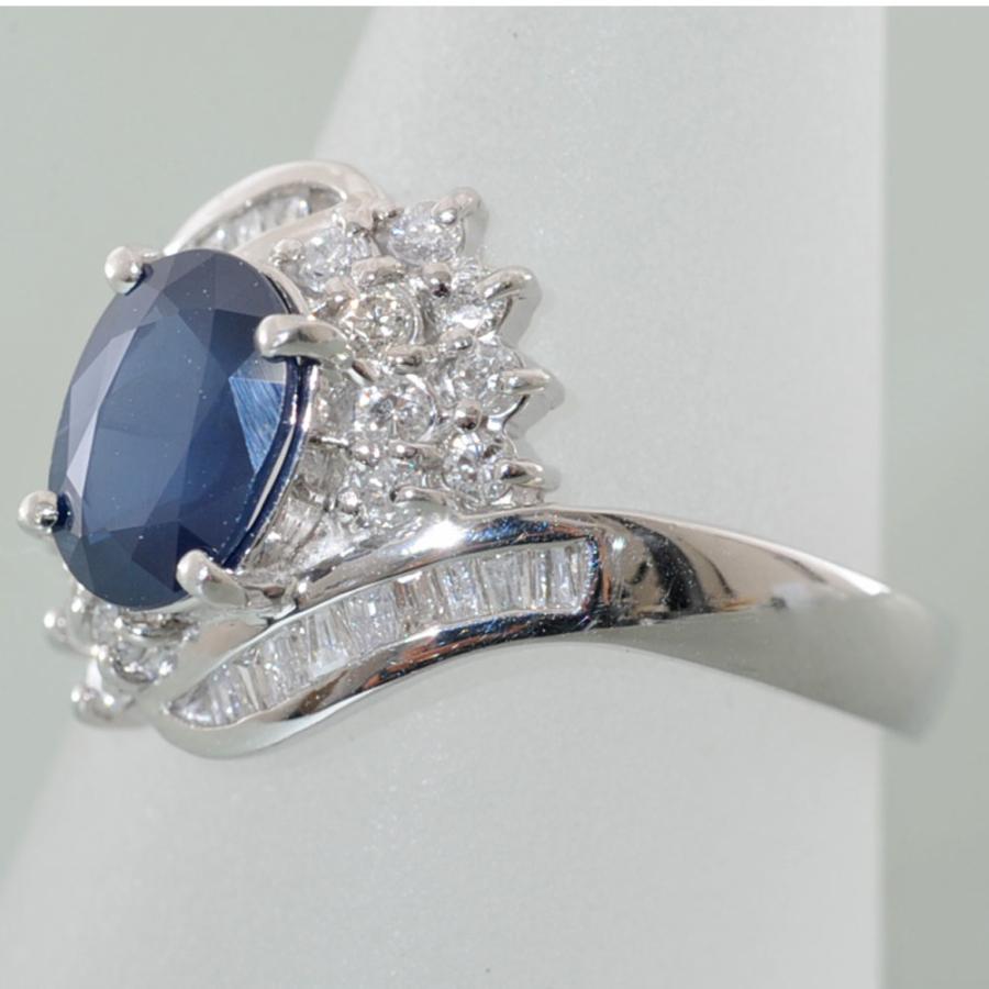 【A68】  Pt900 プラチナ900 天然ブルーサファイア 1.50ct メレダイヤ テーパーダイヤ 0.55ct リング 指輪 中古品仕上済 13号の画像