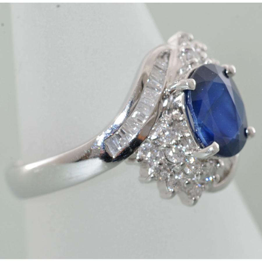 【A68】  Pt900 プラチナ900 天然ブルーサファイア 1.50ct メレダイヤ テーパーダイヤ 0.55ct リング 指輪 中古品仕上済 13号の画像