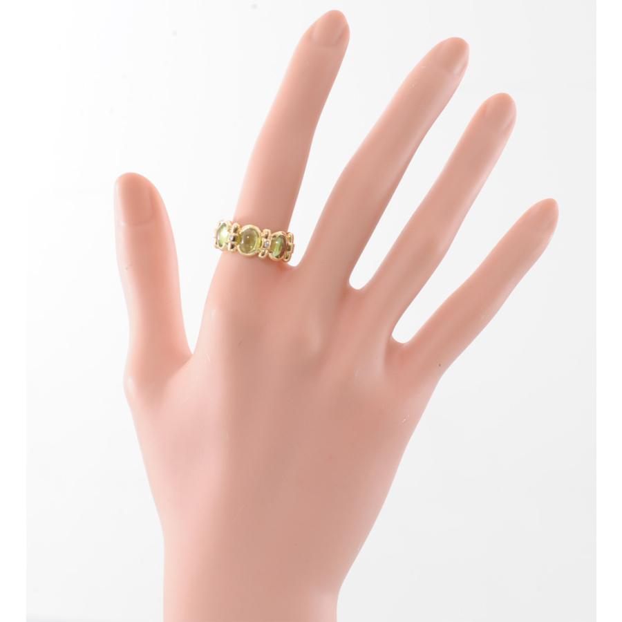【A71】 K18 イエローゴールド 天然ペリドット メレダイヤモンド 0.05ct リング 指輪 中古品仕上げ済み 12号 ソーティングラベル付の画像