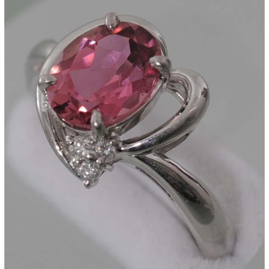 C54】 Pt900 プラチナ 天然ピンクトルマリン メレダイヤ デザイン  