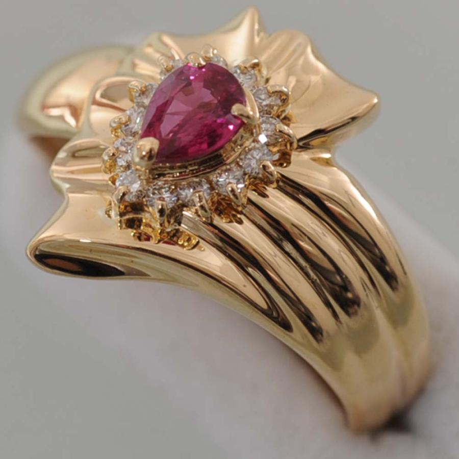 F28】 K18 イエローゴールド ルビー メレダイヤモンド デザイン リング  