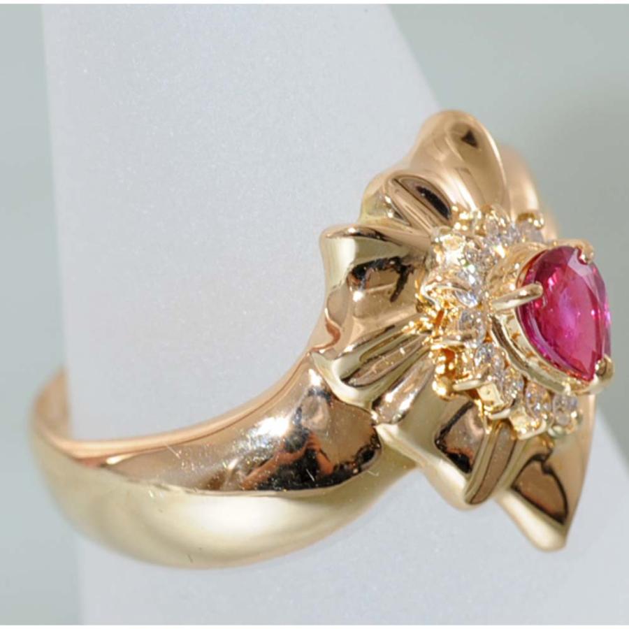 F28】 K18 イエローゴールド ルビー メレダイヤモンド デザイン リング  