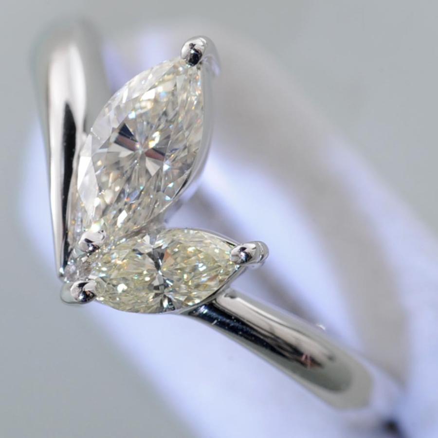 G26】 Pt900 プラチナ900 マーキスダイヤモンド 2石 0.78ct デザイン 