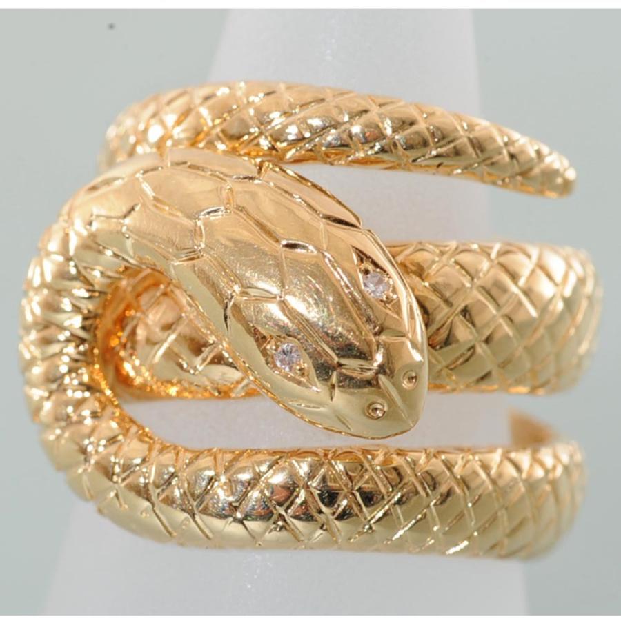 G44】 K18 イエローゴールド メレダイヤ 蛇 スネーク デザイン リング