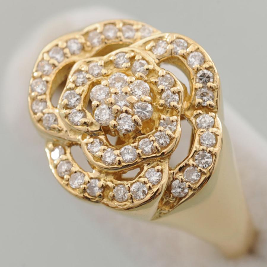 G74】 K18 イエローゴールド ダイヤモンド 0.35ct 花モチーフ デザイン 