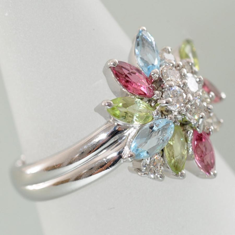 H33】 Pt900 プラチナ ダイヤモンド 0.38ct マルチカラーストーン 花 