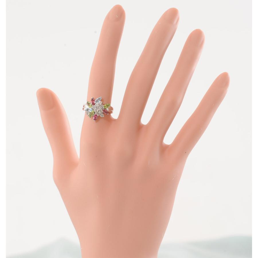 H33】 Pt900 プラチナ ダイヤモンド 0.38ct マルチカラーストーン 花 