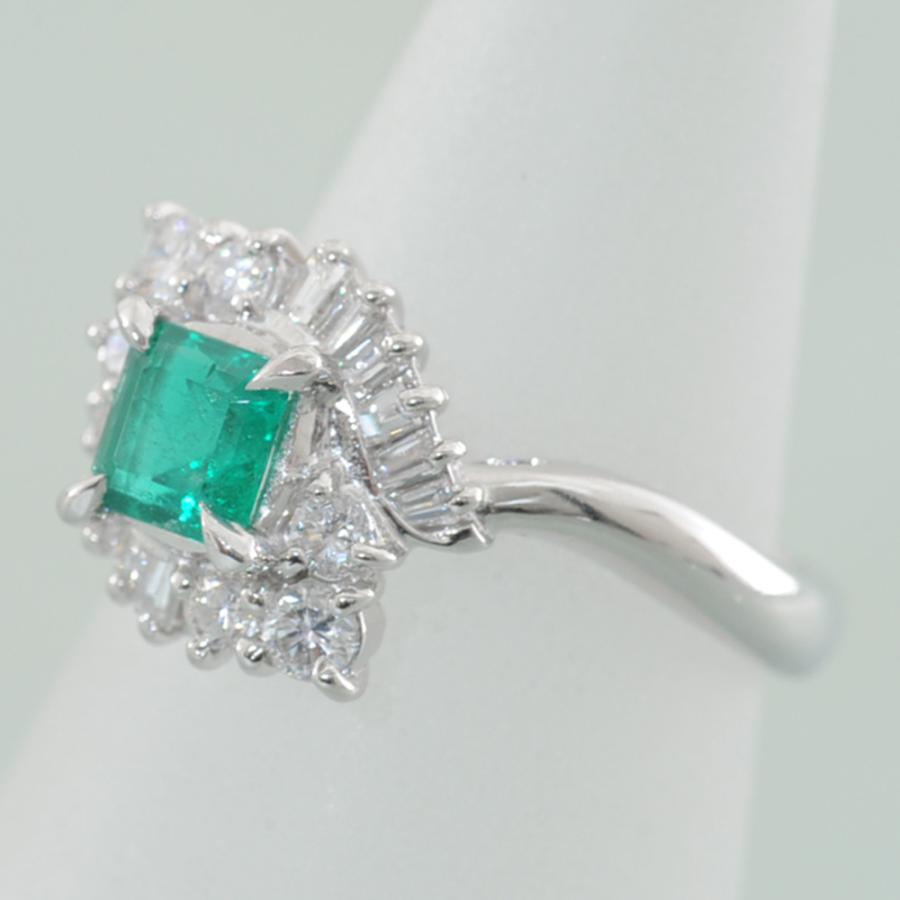 H50】 Pt900 プラチナ 天然エメラルド 0.51ct 天然ダイヤモンド 0.46ct