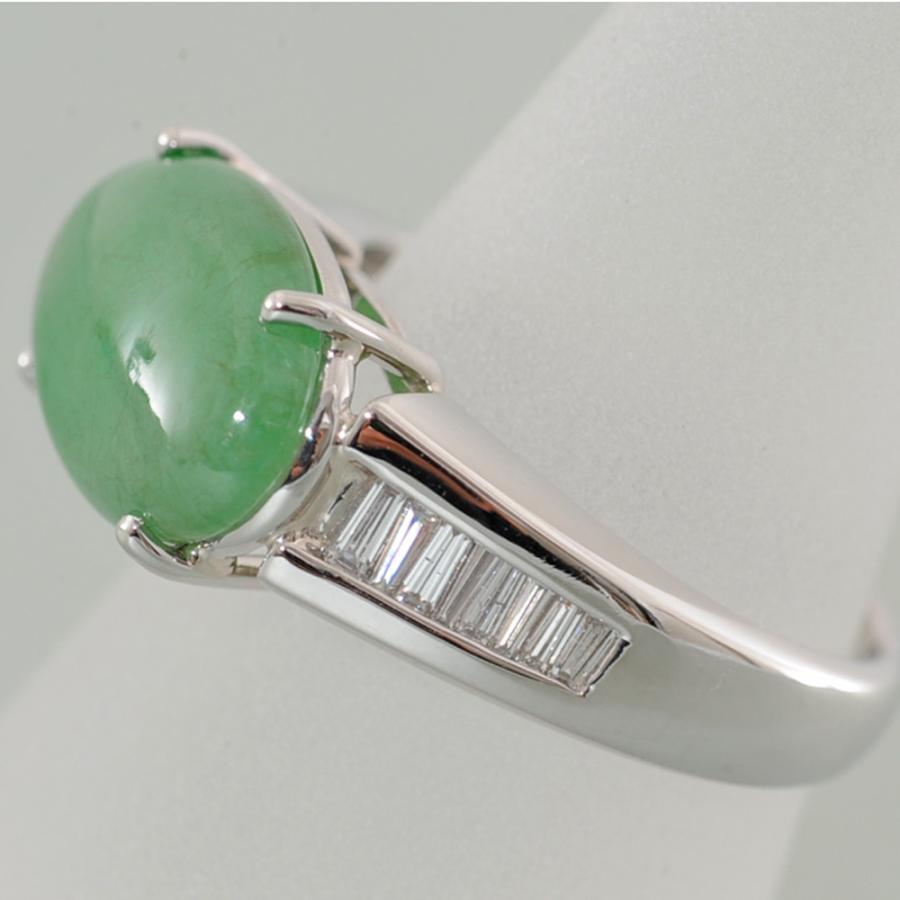 H87】 Pt900 プラチ900 天然 翡翠 ひすい 4.61ct テーパーダイヤ 0.28 