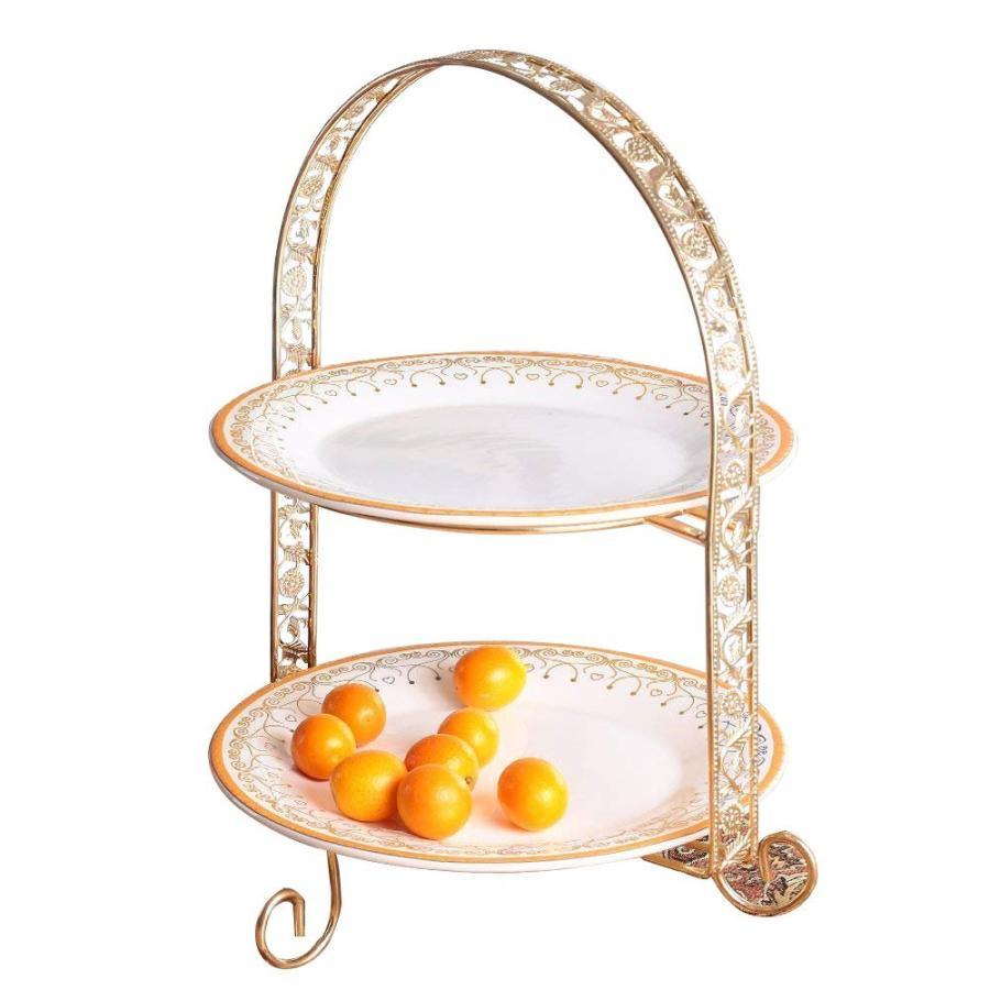 ケーキスタンド 多層 ゴージャスな金枠プレート アフタヌーンティー 皿