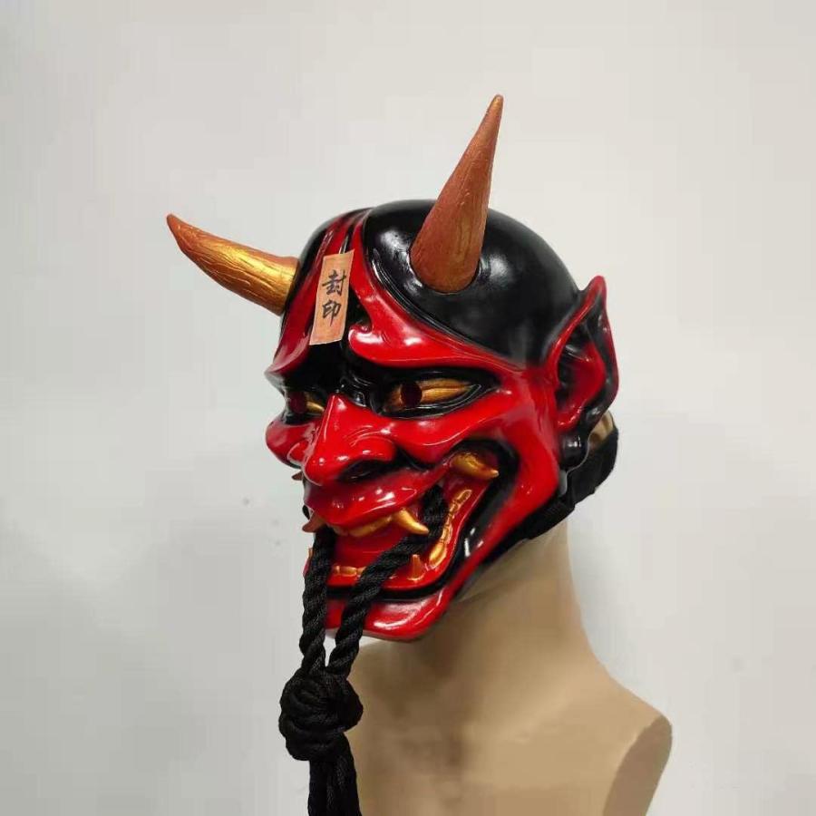 般若のお面ハロウィン コスプレ鬼 怖い仮面、ソフト樹脂で作られており、着用が快適です、日本 和風 伝統 芸能仮装パーティ悪魔の仮面舞踏会に使用 (red1)｜takaneko68｜04