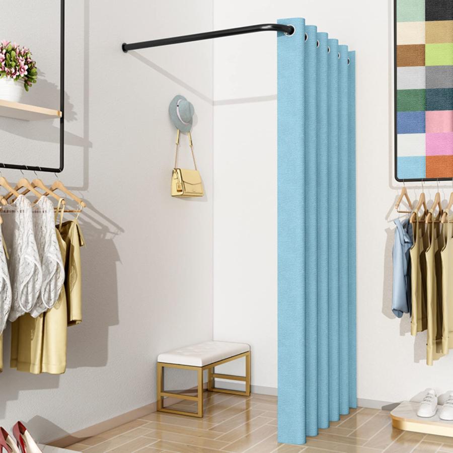 簡易更衣室 フィッティングルーム 黒鉄フレーム ライトブルー 90x90CM