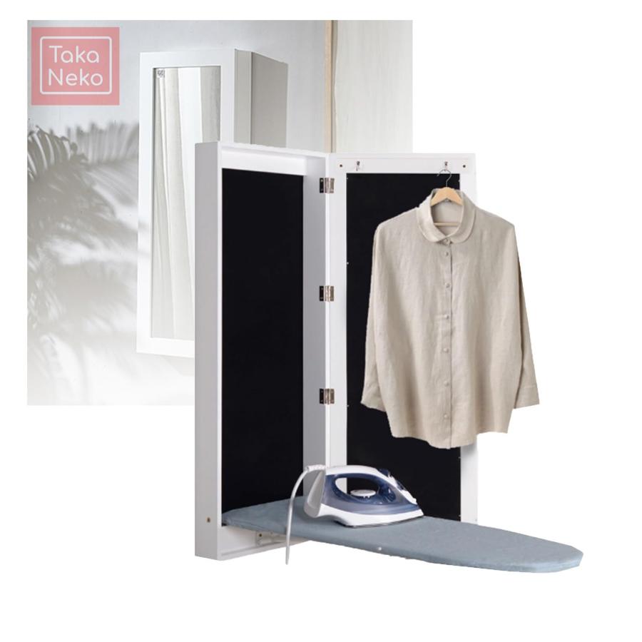 壁掛けアイロン台キャビネット、隠しアイロン台、ミラーとフック2個