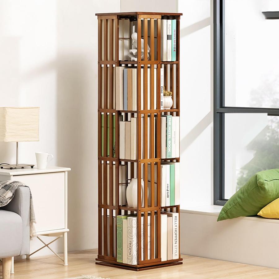 回転式 本棚 大容量 木製 コミックラック 本棚?書架 4面 360度回転 納