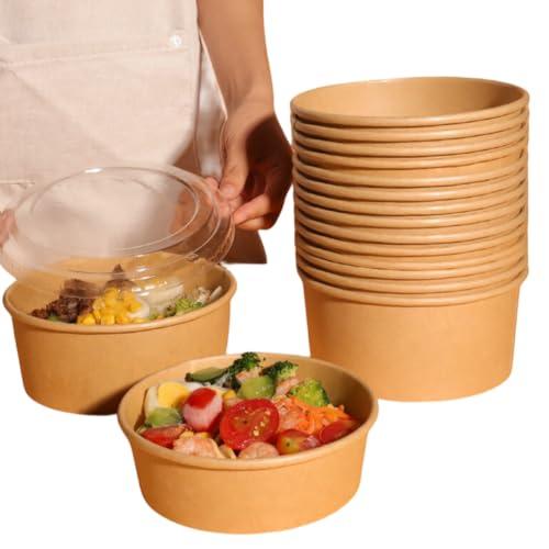 100個 使い捨てボウル 使い捨て弁当箱 蓋付き ペーパーボウル クラフト