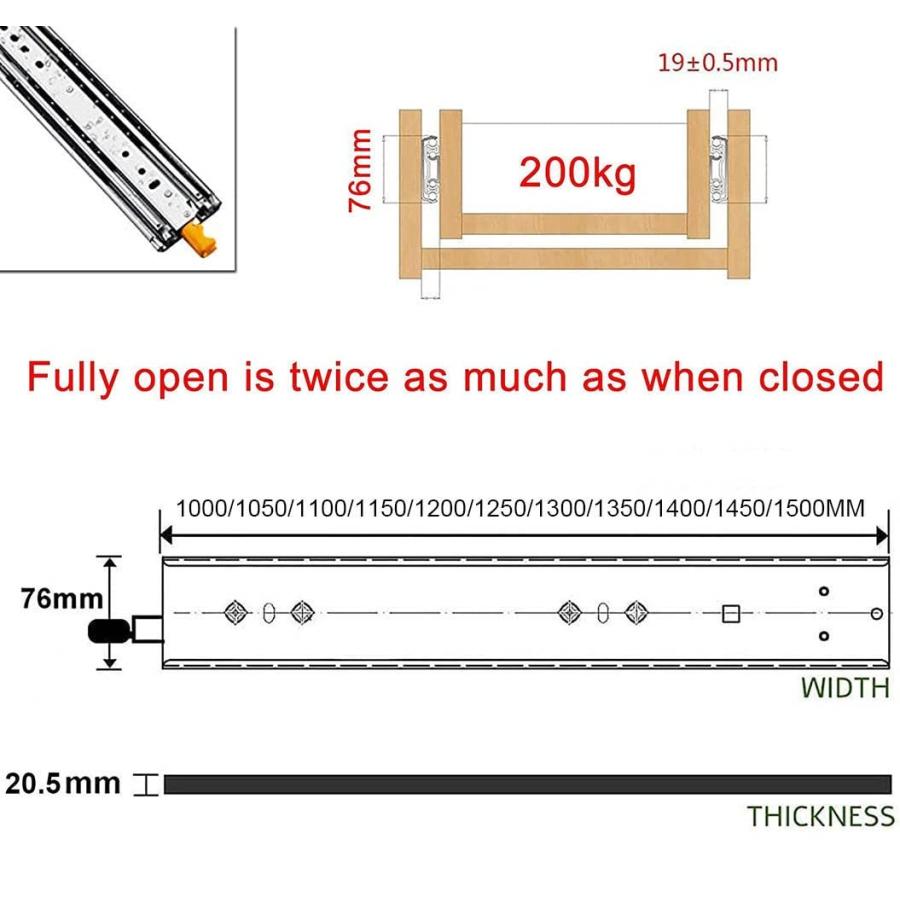 超重量用引き出しスライドレール 工業用レール 完全な拡張 スライド
