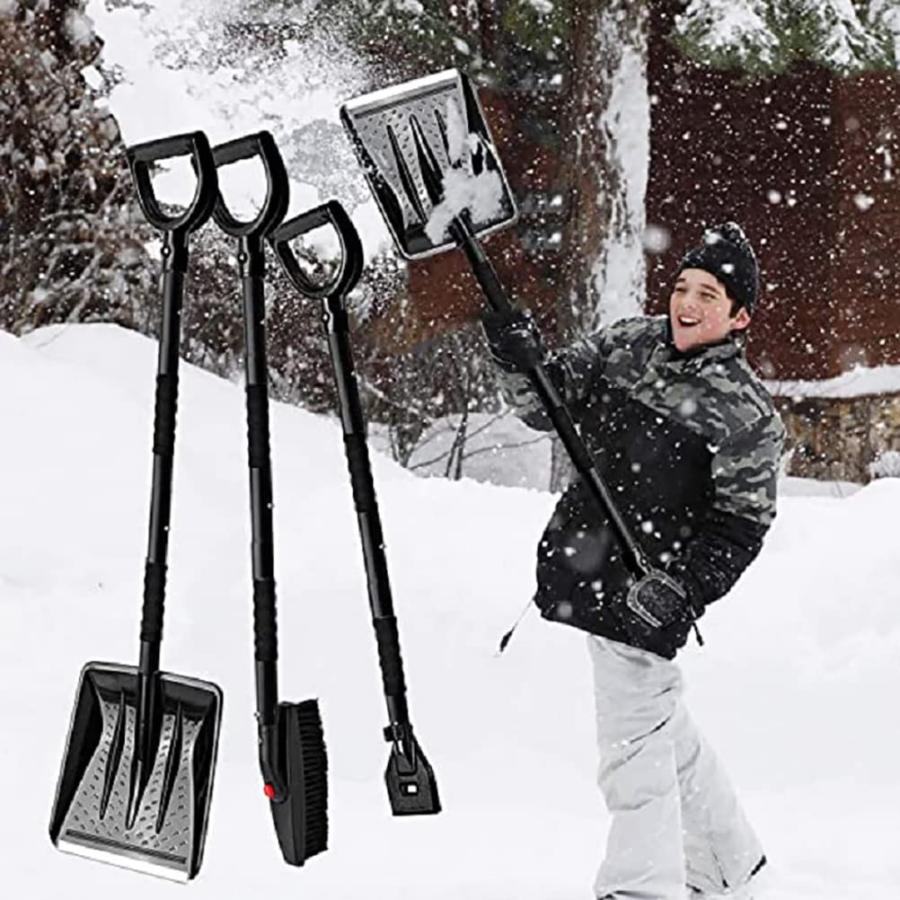 雪かきスコップ 3in1多機能 スコップ 除雪スコップ 車用スノーブラシ スノースクレーパー付き 組み立て式 軽量 車載スコップ 持ち運びやすい Snow Shovel Kit F｜takaneko68｜02