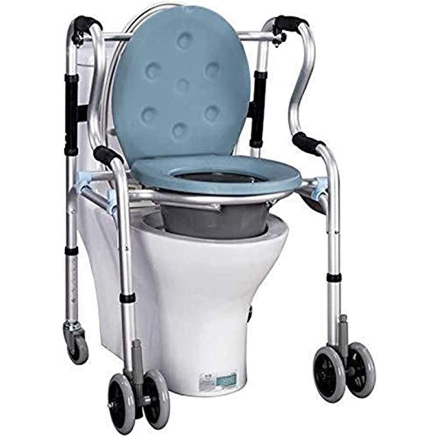 車輪付き高齢者用トイレチェア、シート付き四足歩行器、高さ調節可能な