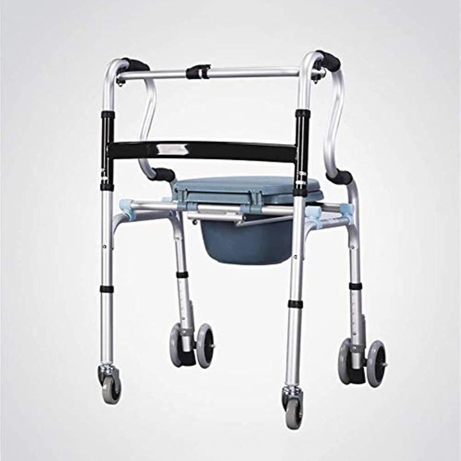 車輪付き高齢者用トイレチェア、シート付き四足歩行器、高さ調節可能な
