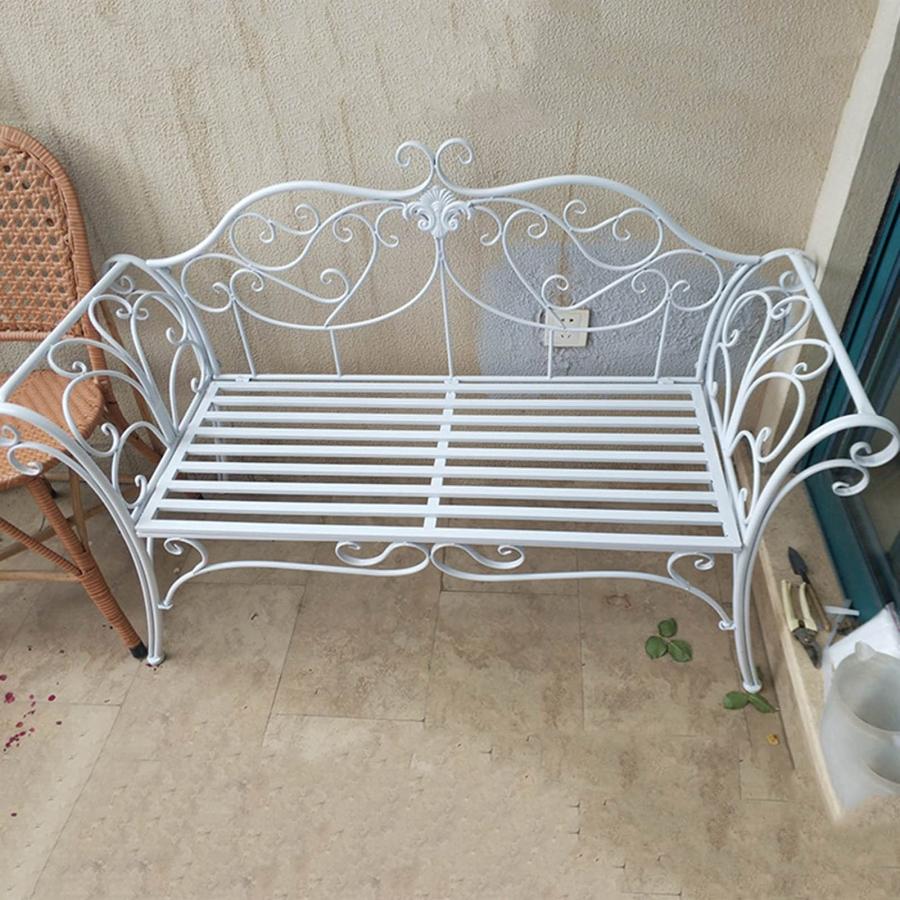レトロなパティオベンチ ガーデンベンチ ホワイト 屋外ベンチ レトロなパティオベンチメタルガーデンベンチアイアンポーチ