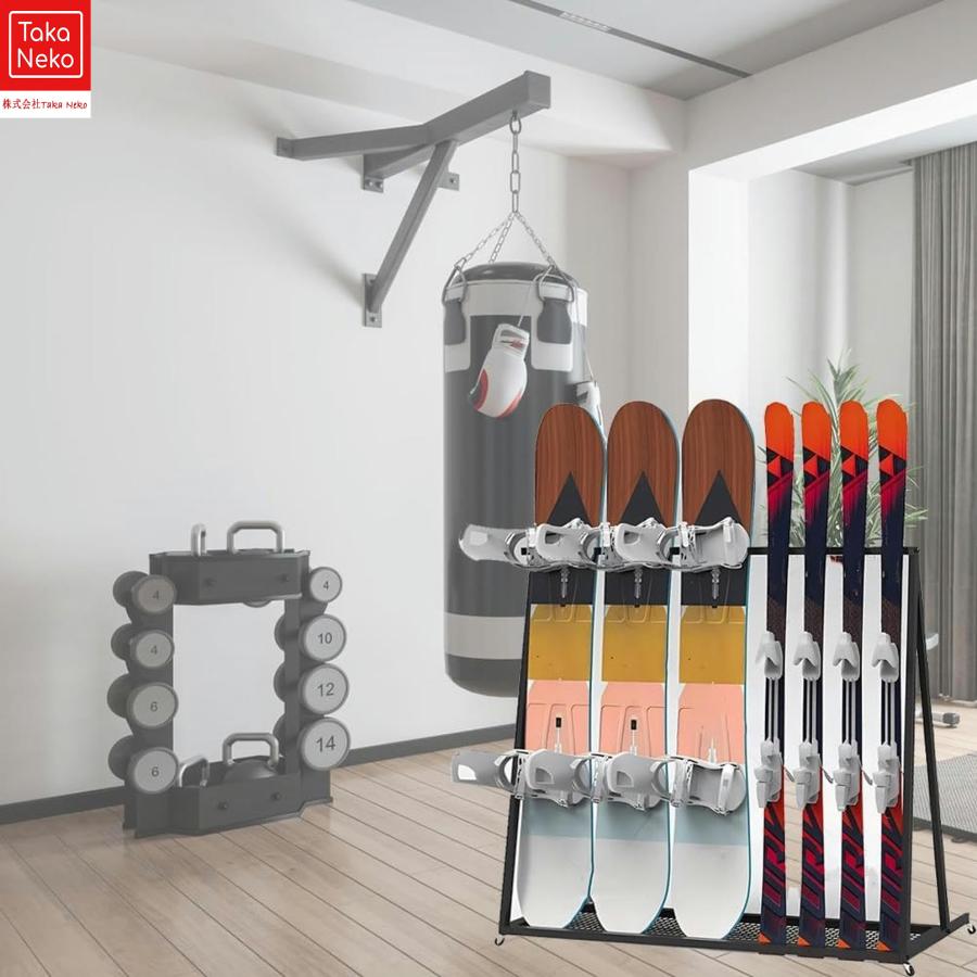 金属製スノーボード収納ラック、スタンディングスキーキャリア、スキー