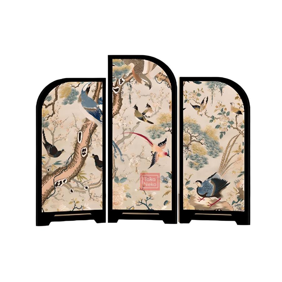 置物 ミニ屏風 3連 絵画 漆塗り風 仕切り 漆器 パネル アクリル