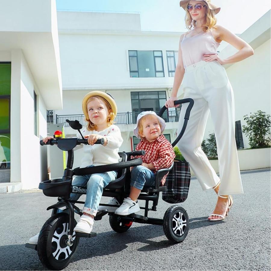 二人乗り三輪車 ベビーカー 双子用 子供用 自転車 補助棒付き 安全で 