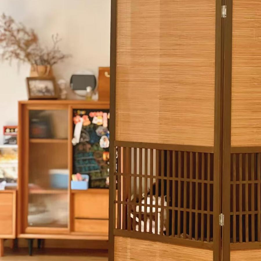 パーテーション 間仕切り 衝立竹編屏風隔断 客? 家用 可移? 実木 3連 4